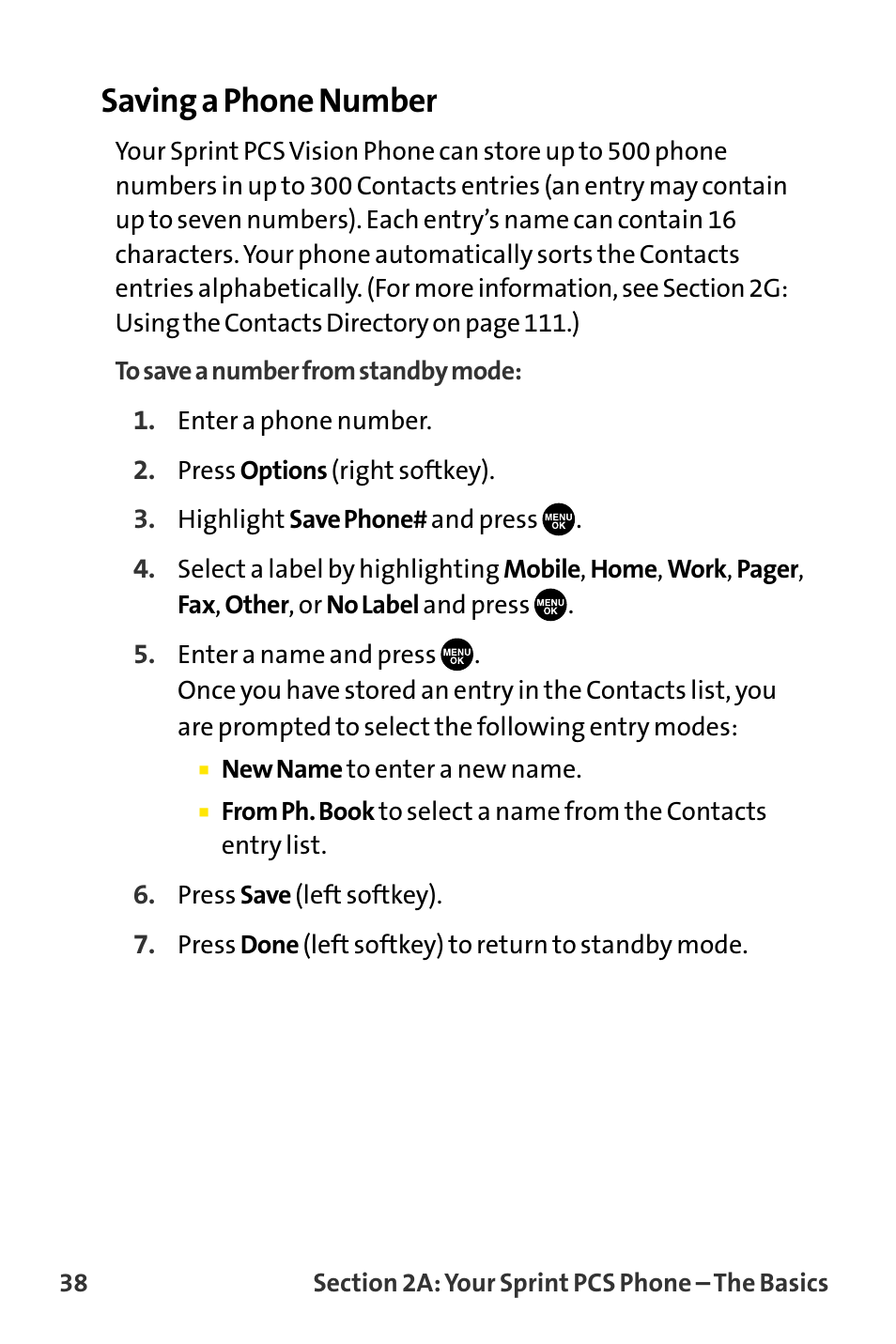 Saving a phone number | Sanyo VI-2300 User Manual | Page 50 / 286