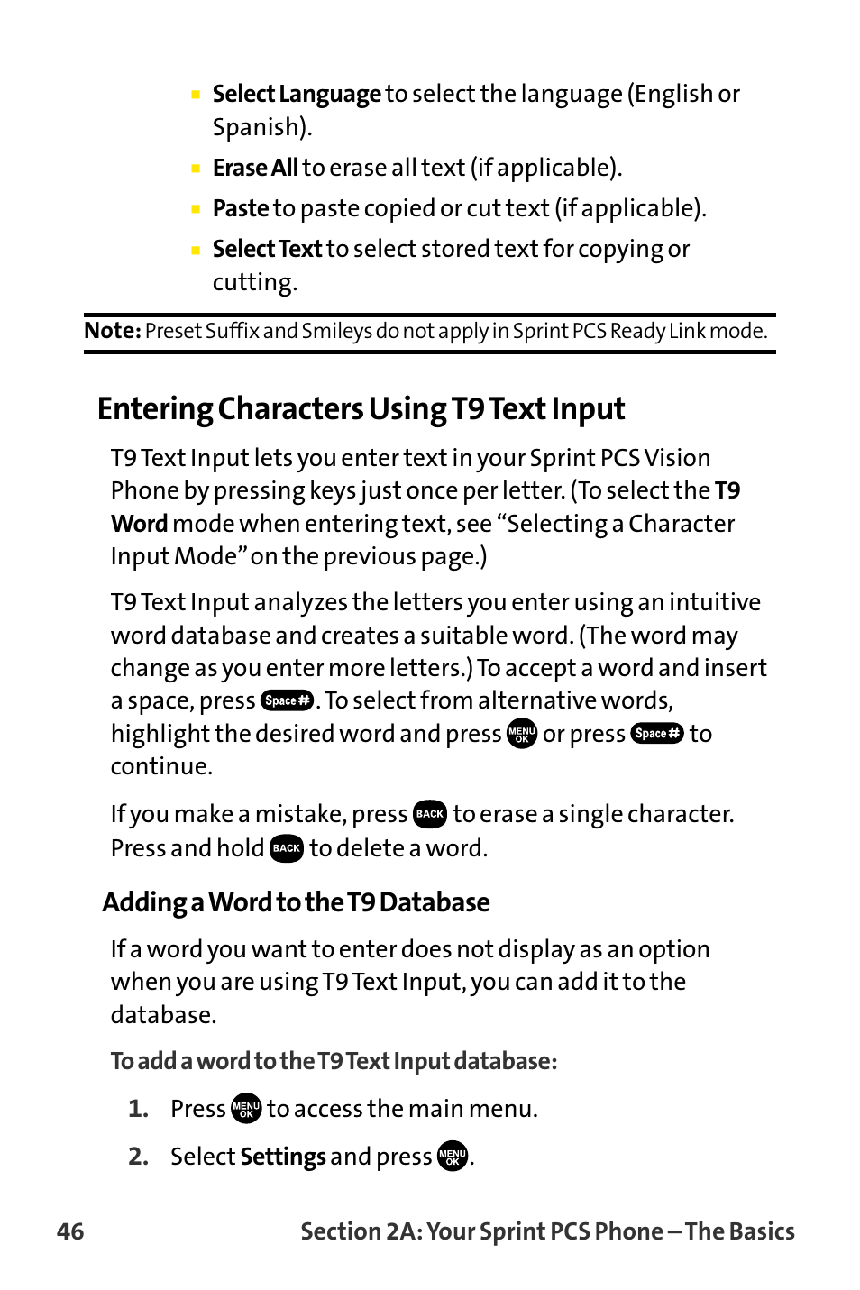 Entering characters using t9 text input, Adding a word to the t9 database | Sanyo VI-2300 User Manual | Page 58 / 286
