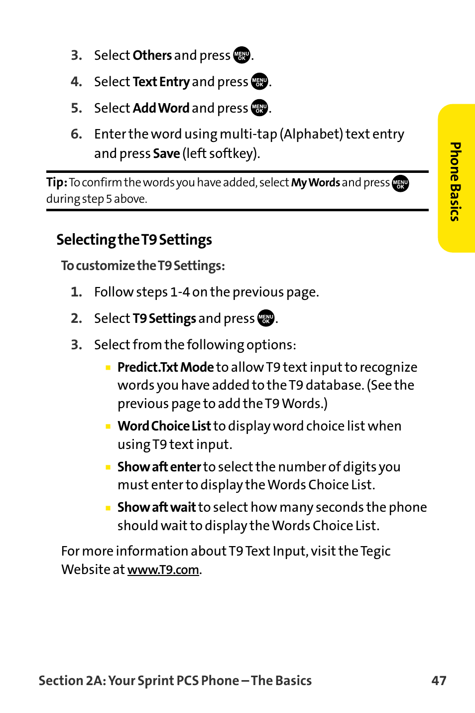 Selecting the t9 settings | Sanyo VI-2300 User Manual | Page 59 / 286