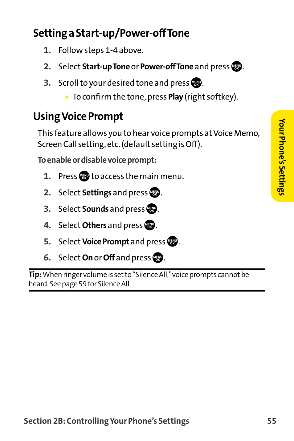 Setting a start-up/power-off tone, Using voice prompt | Sanyo VI-2300 User Manual | Page 67 / 286