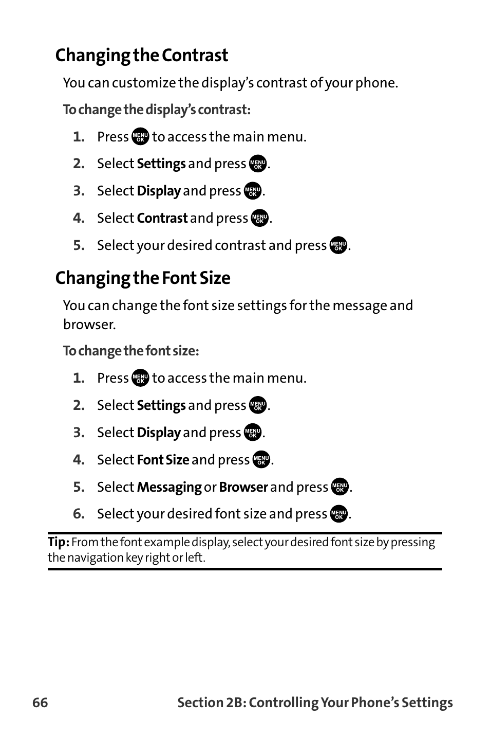 Changing the contrast, Changing the font size | Sanyo VI-2300 User Manual | Page 78 / 286