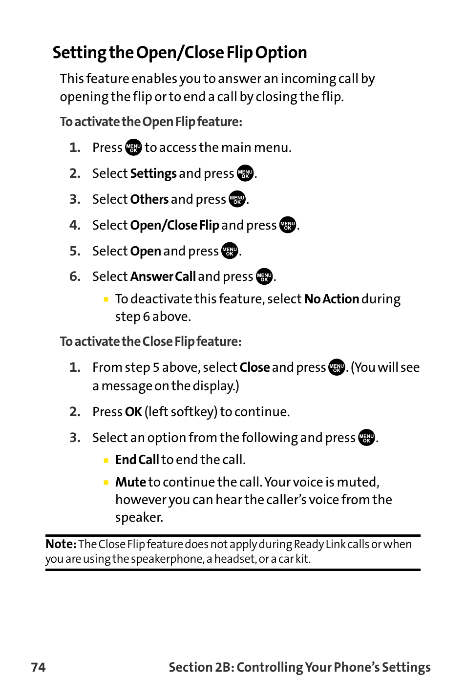 Setting the open/close flip option | Sanyo VI-2300 User Manual | Page 86 / 286