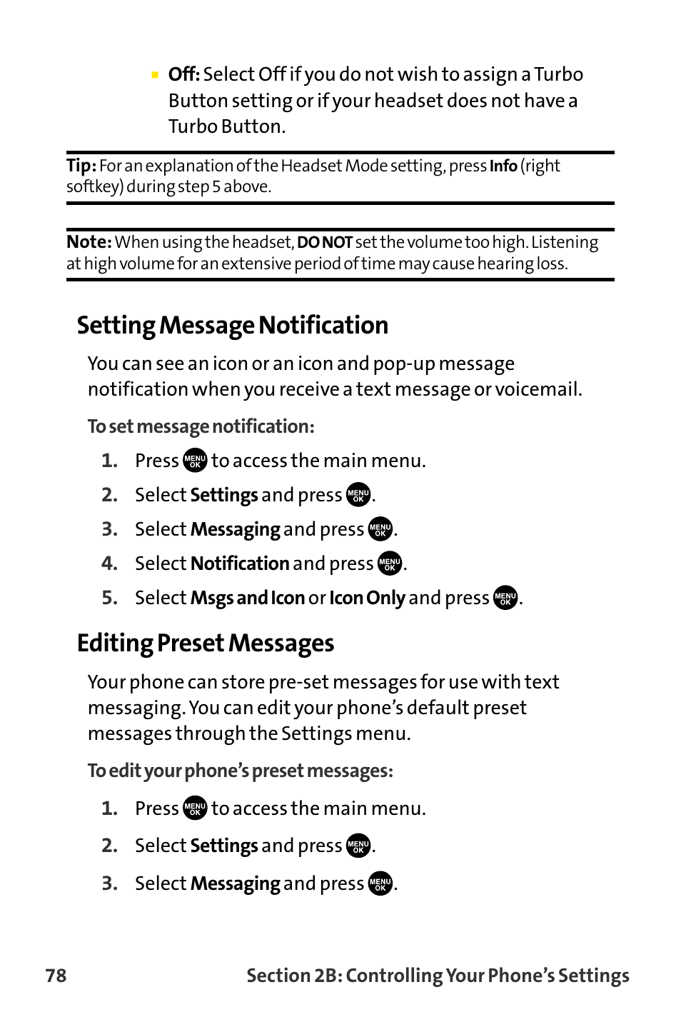 Setting message notification, Editing preset messages | Sanyo VI-2300 User Manual | Page 90 / 286