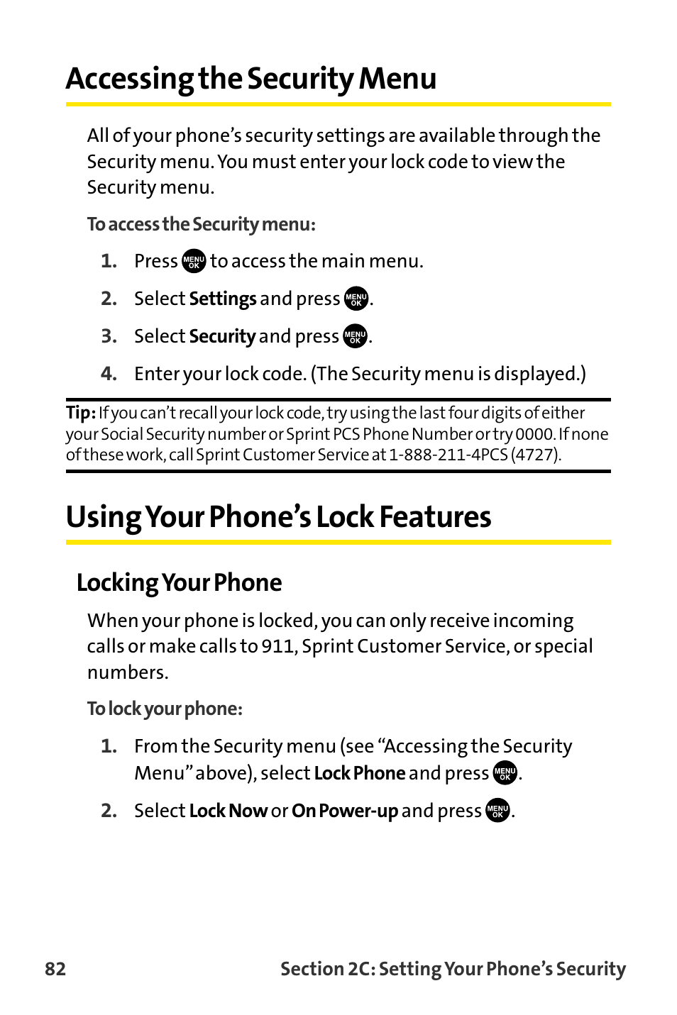 Accessing the security menu, Using your phone’s lock feat, Using your phone’s lock features | Locking your phone | Sanyo VI-2300 User Manual | Page 94 / 286