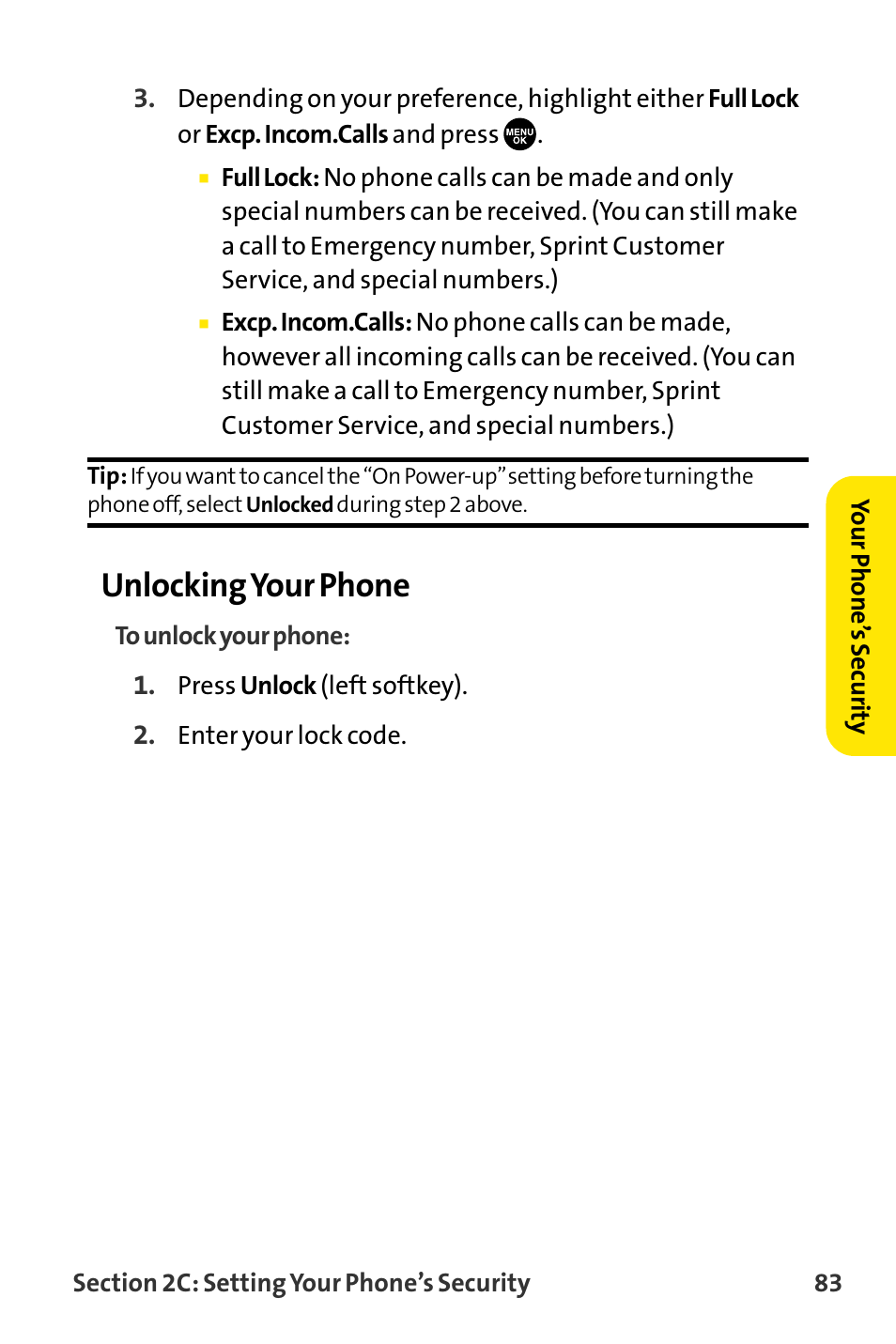 Unlocking your phone | Sanyo VI-2300 User Manual | Page 95 / 286