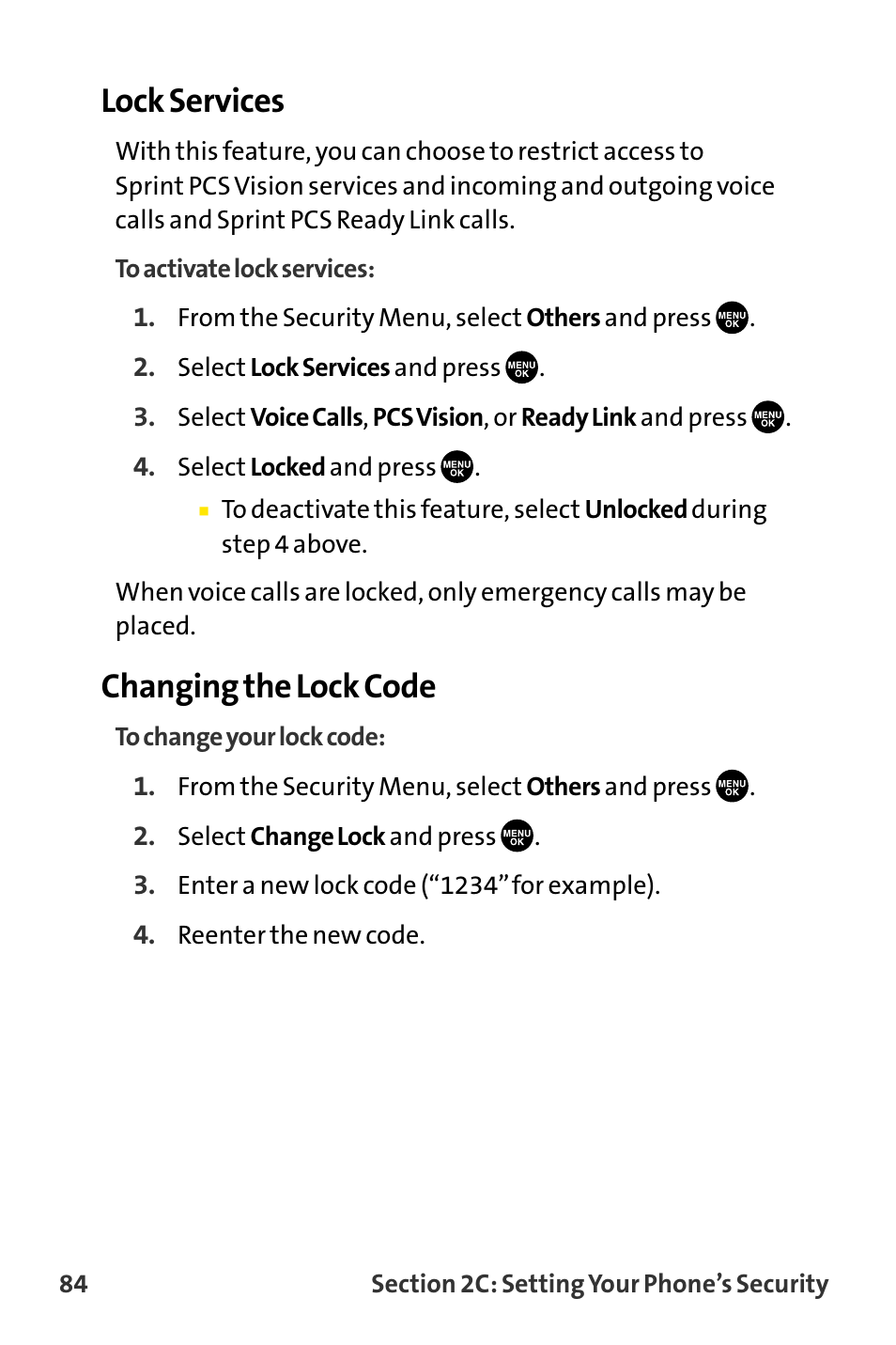 Lock services, Changing the lock code | Sanyo VI-2300 User Manual | Page 96 / 286