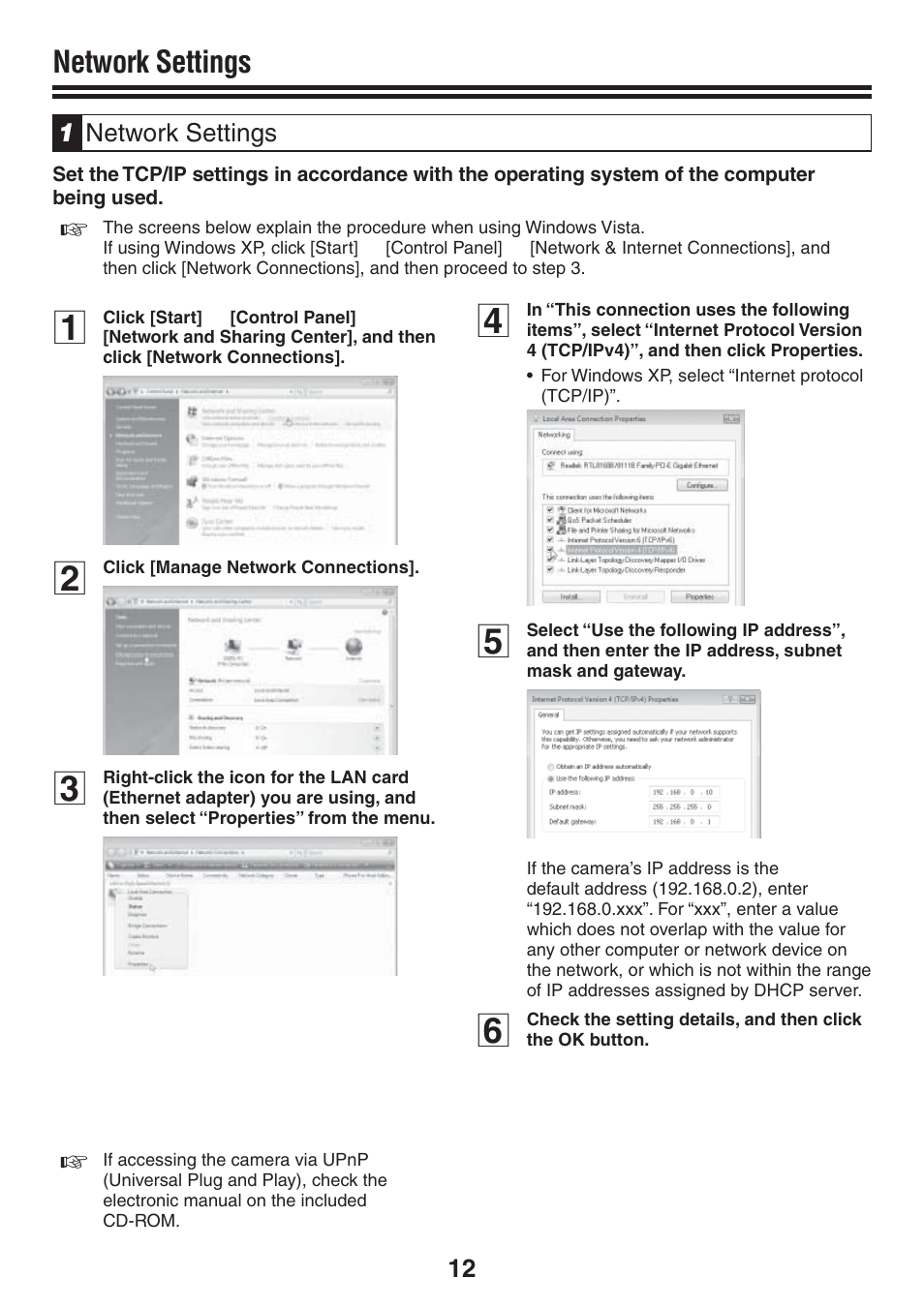 Network settings | Sanyo VCC-N4598PC User Manual | Page 13 / 20