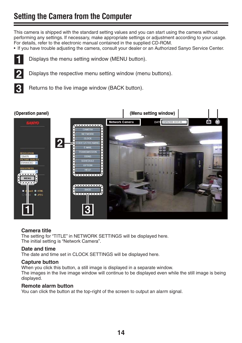 Setting the camera from the computer | Sanyo VCC-N4598PC User Manual | Page 15 / 20