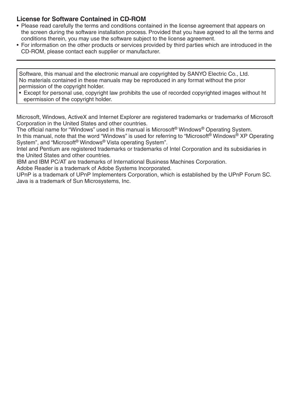 License for software contained in cd-rom | Sanyo VCC-N4598PC User Manual | Page 20 / 20