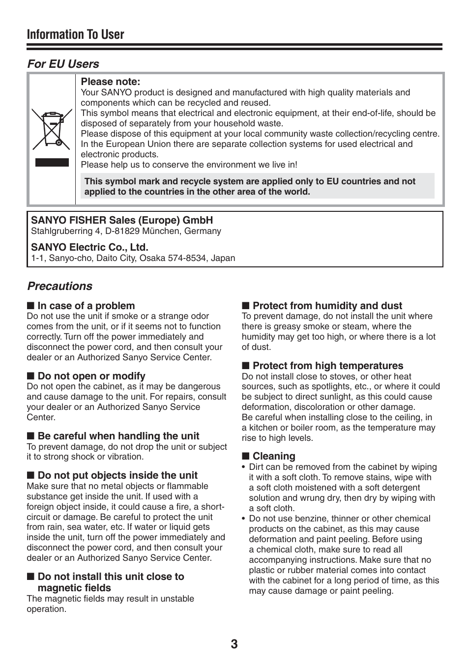 3information to user | Sanyo VCC-N4598PC User Manual | Page 4 / 20