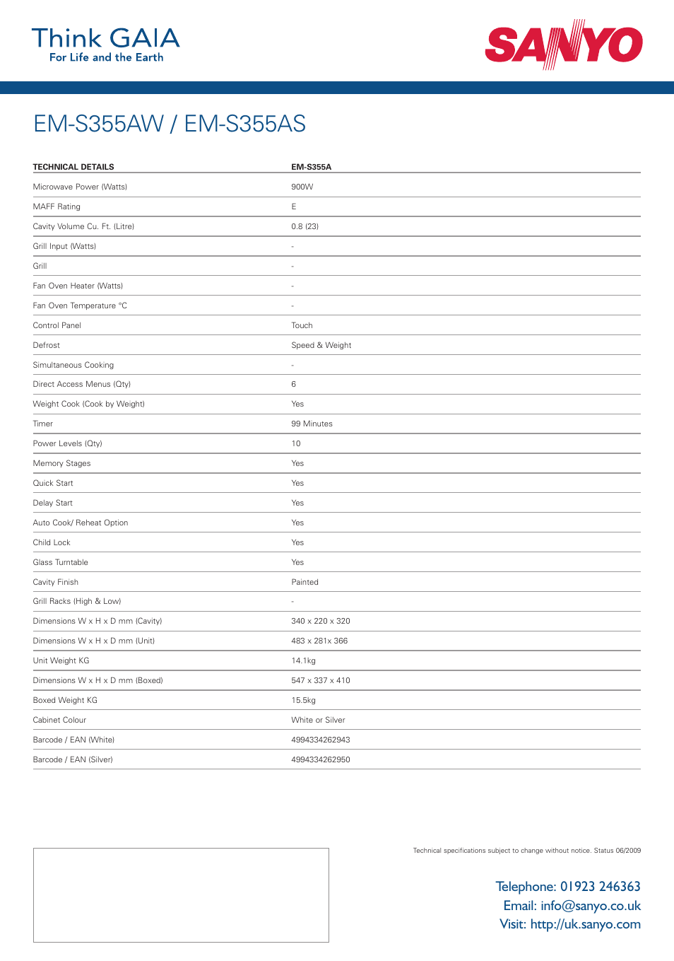 Sanyo EM-S355AW User Manual | Page 2 / 2