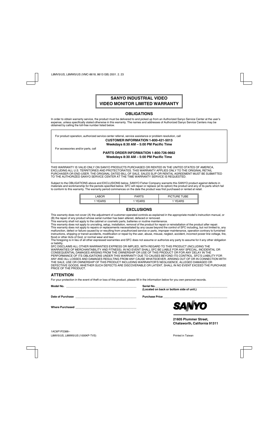 Sanyo VMC-8613 User Manual | Page 2 / 16
