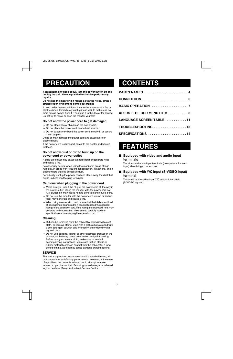 Sanyo VMC-8613 User Manual | Page 5 / 16