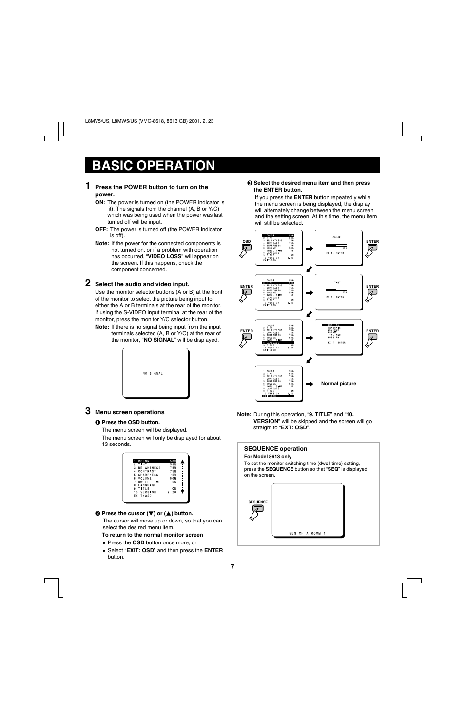 Basic operation | Sanyo VMC-8613 User Manual | Page 9 / 16