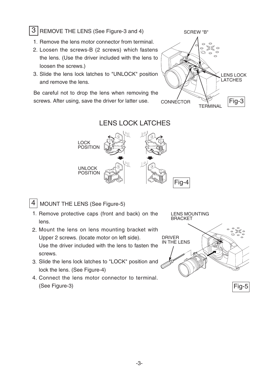 Lens lock latches, Fig-5 fig-3, Fig-4 | Sanyo LNS-S30 User Manual | Page 3 / 4