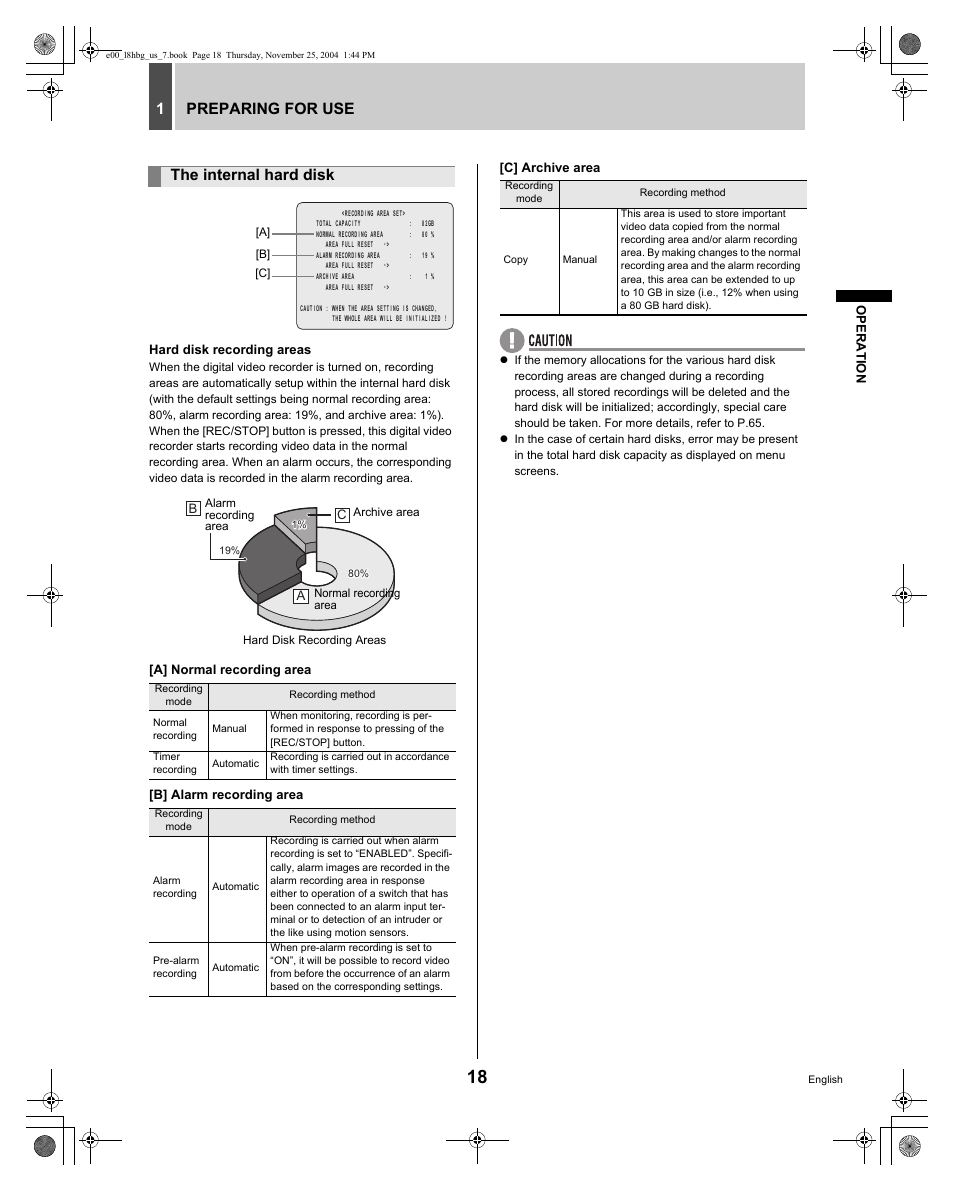 Preparing for use 1, The internal hard disk | Sanyo DSR-3709 User Manual | Page 19 / 126