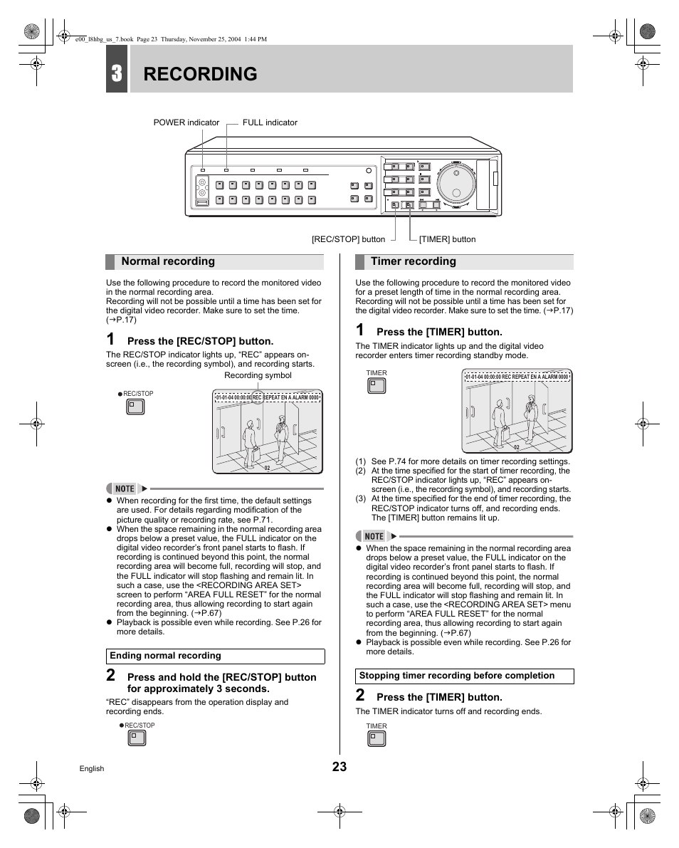 Recording, Normal recording, Timer recording | Sanyo DSR-3709 User Manual | Page 24 / 126