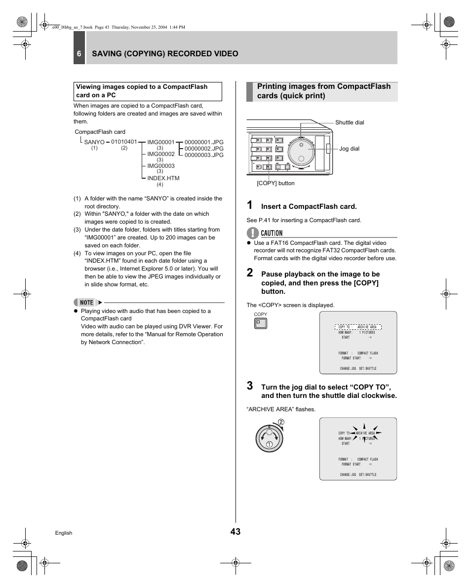 Saving (copying) recorded video 6 | Sanyo DSR-3709 User Manual | Page 44 / 126