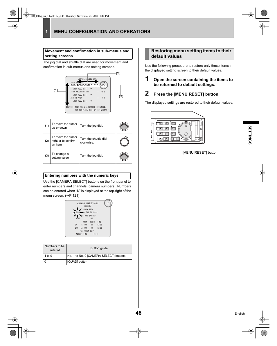 Menu configuration and operations 1 | Sanyo DSR-3709 User Manual | Page 49 / 126