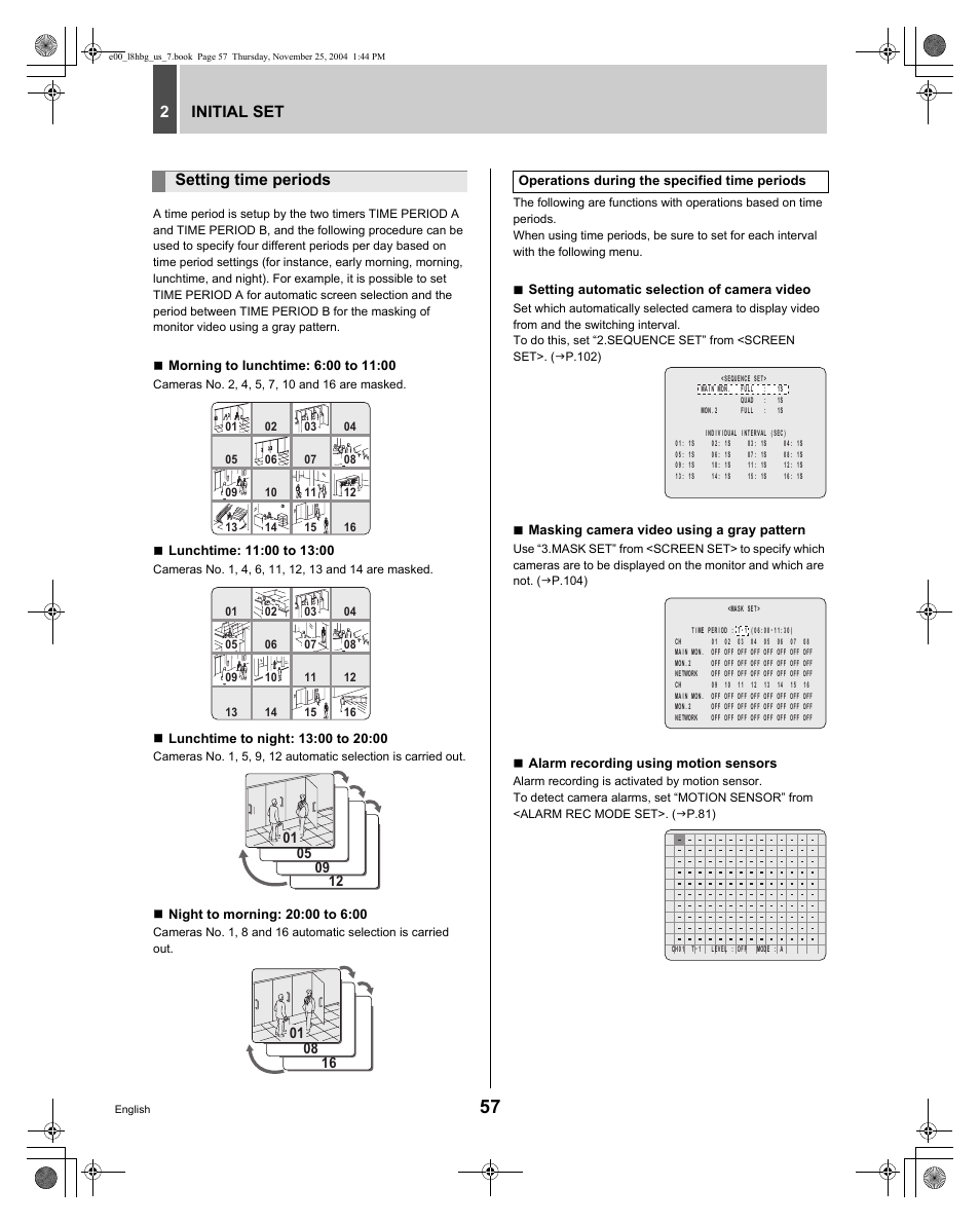 Initial set 2, Setting time periods | Sanyo DSR-3709 User Manual | Page 58 / 126