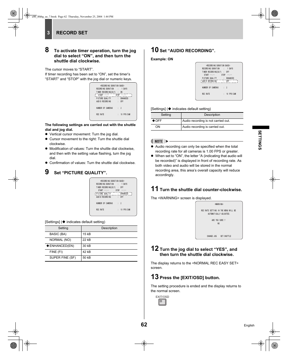 Record set 3 | Sanyo DSR-3709 User Manual | Page 63 / 126