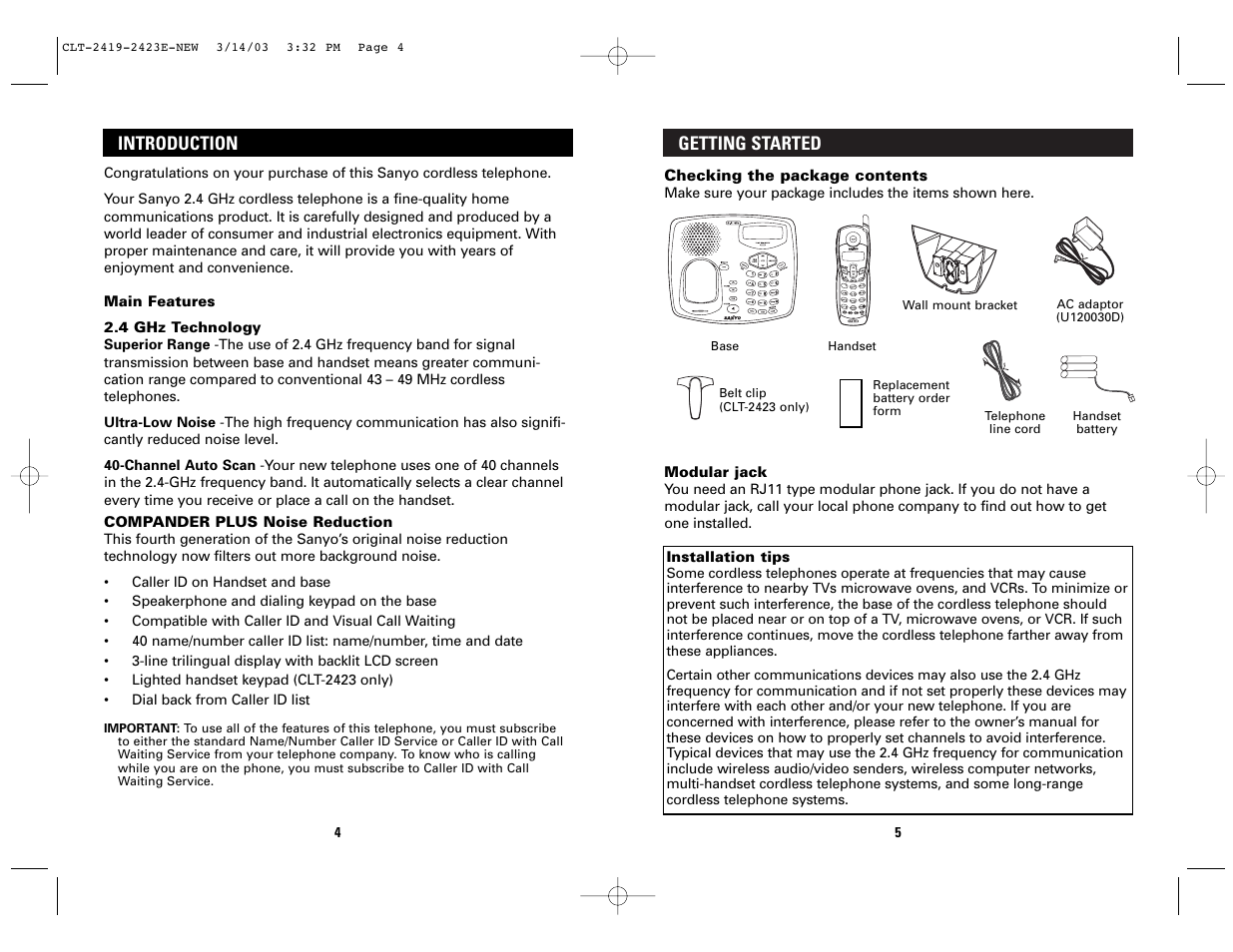 Getting started, Introduction | Sanyo CLT-2419 User Manual | Page 3 / 20