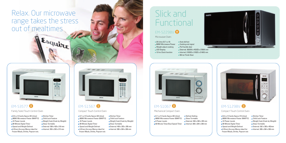 Slick and functional, Em-s3577, Em-s1567 | Em-s2298v, Em-s1067, Em-s1298v | Sanyo EM-G2567 User Manual | Page 5 / 12