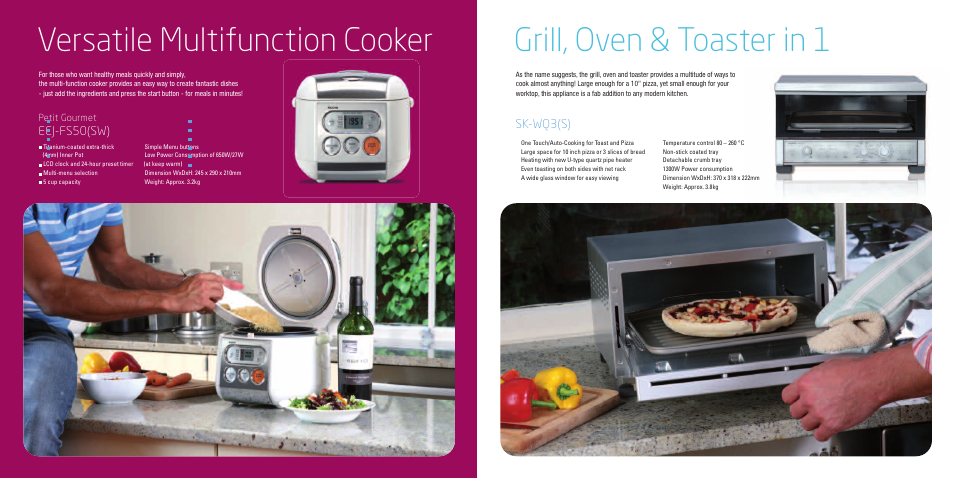 Versatile multifunction cooker, Grill, oven & toaster in 1, Ecj-fs50(sw) | Sk-wq3(s) | Sanyo EM-G2567 User Manual | Page 6 / 12