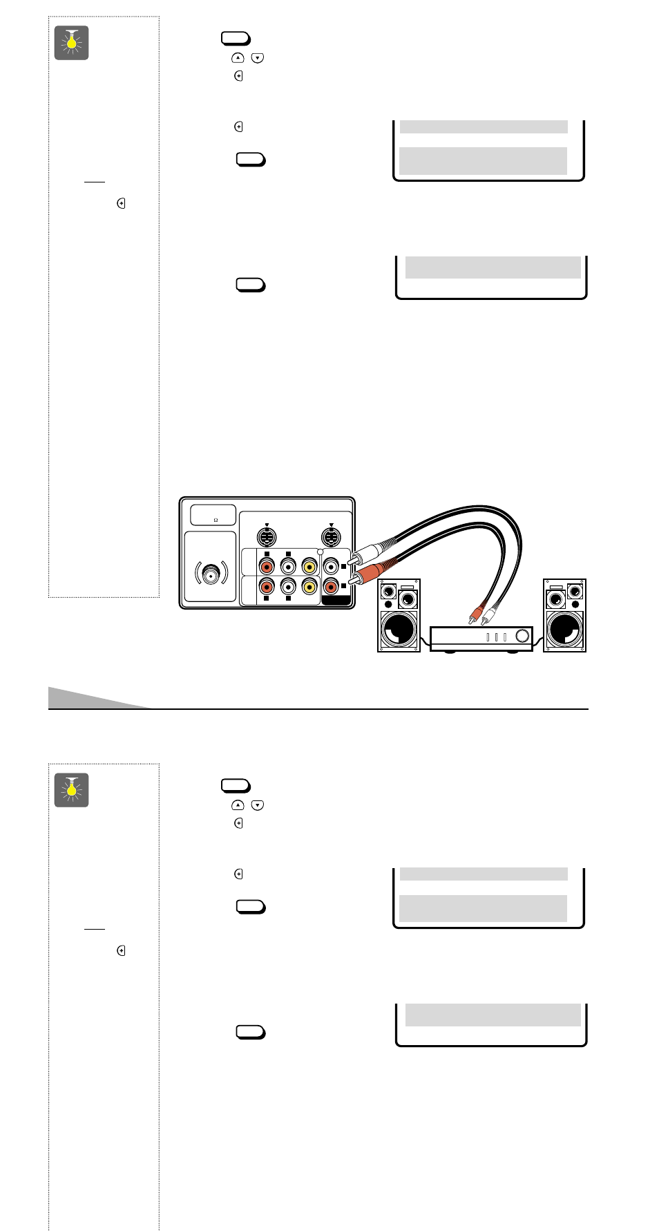 Using the audio output jacks, Quicktips, 10 adding or deleting channels | Selecting the display language, Connecting a stereo amplifier to audio out jacks, Adding or deleting channels | Sanyo AVM-3259G User Manual | Page 10 / 36