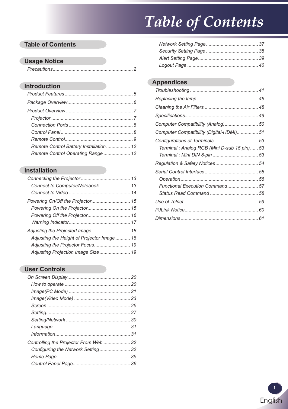 Sanyo PJLINK PDG-DXL100 User Manual | Page 2 / 63