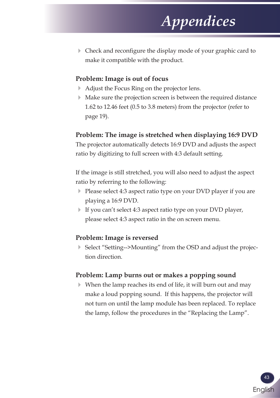 Appendices | Sanyo PJLINK PDG-DXL100 User Manual | Page 44 / 63