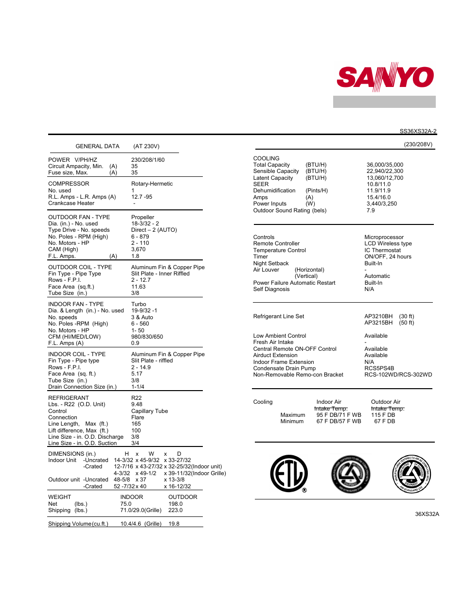 Sanyo 36XS32A User Manual | 3 pages