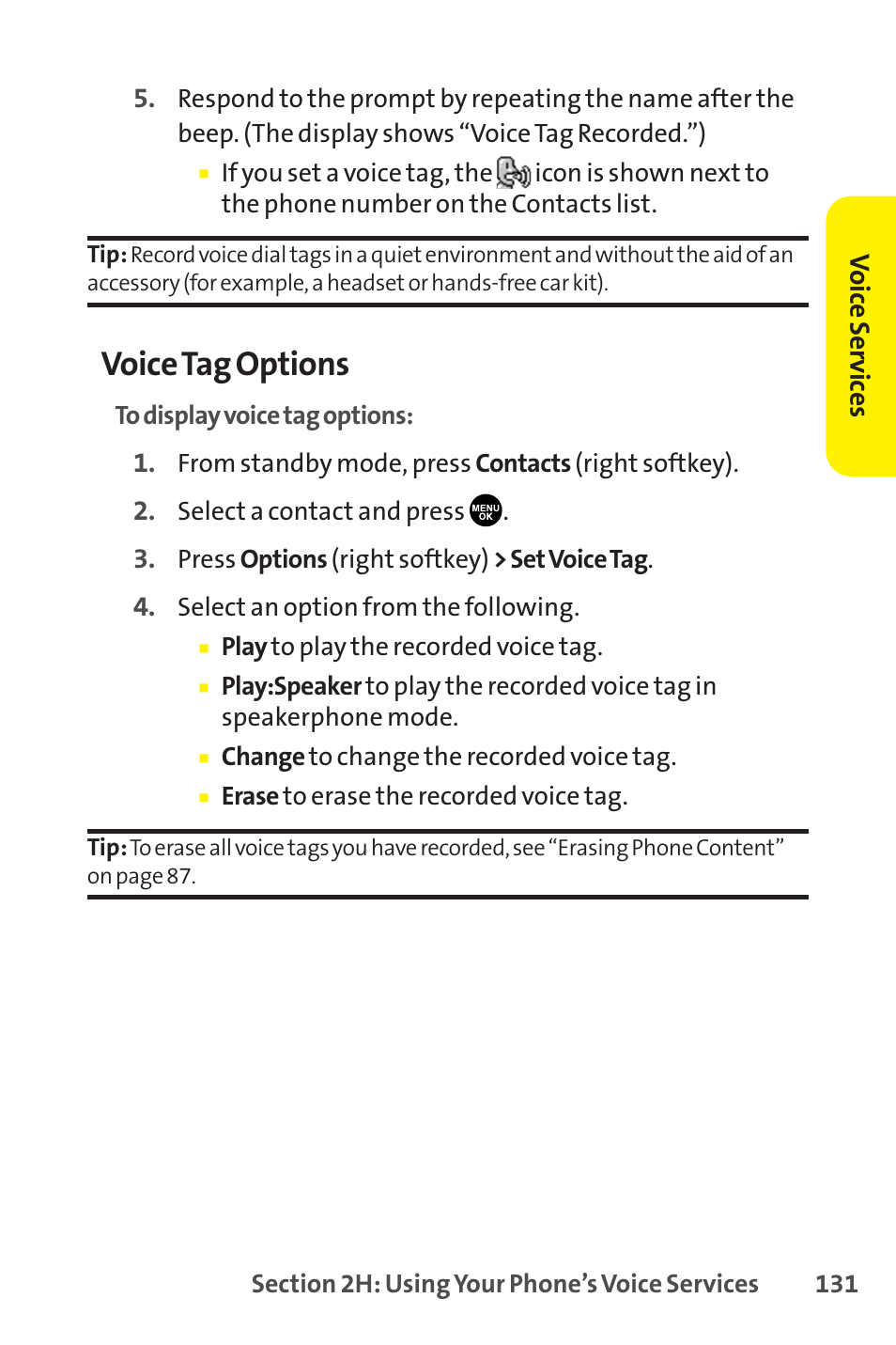 Voice tag options | Sanyo SCP-8400 User Manual | Page 147 / 282