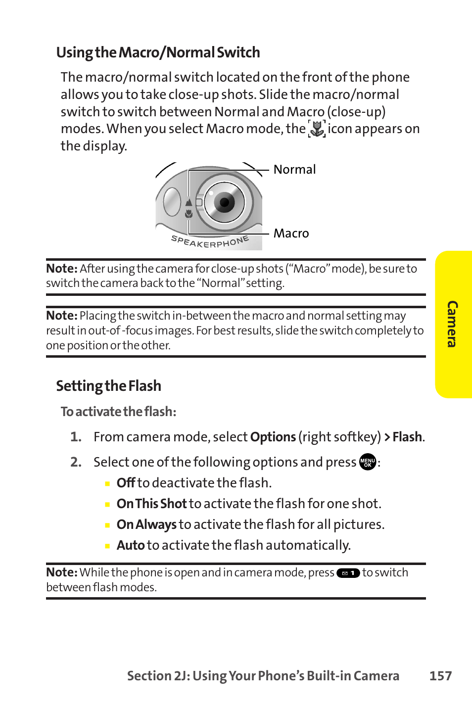 Using the macro/normal switch, Setting the flash | Sanyo SCP-8400 User Manual | Page 173 / 282