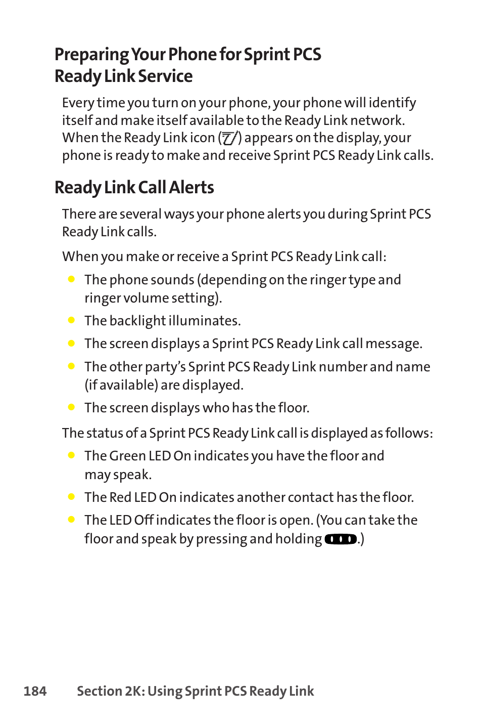 Ready link call alerts | Sanyo SCP-8400 User Manual | Page 200 / 282