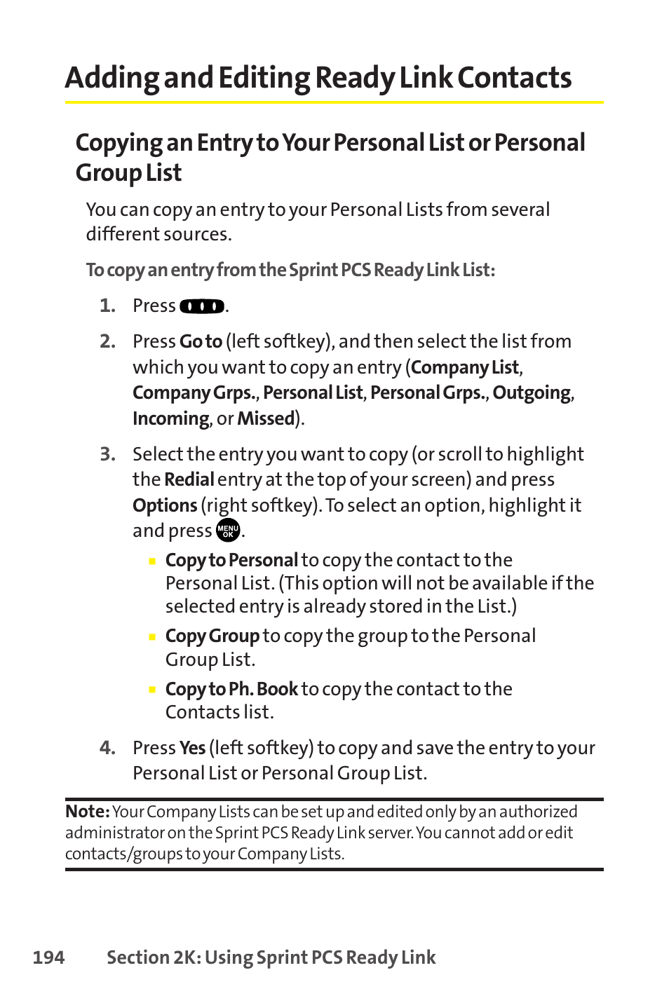 Adding and editing ready link contacts | Sanyo SCP-8400 User Manual | Page 210 / 282