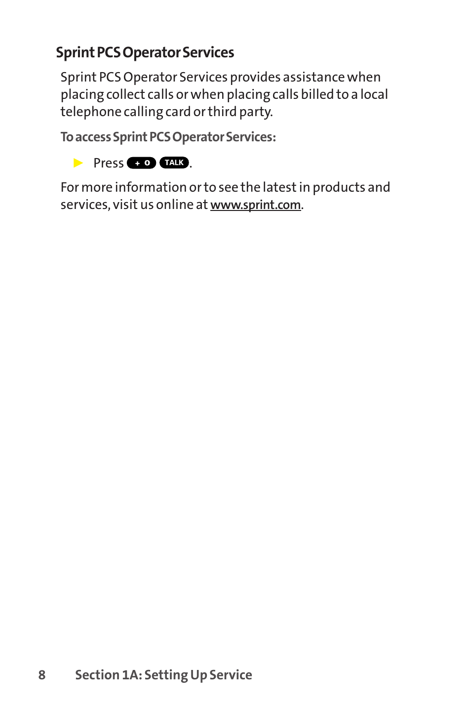 Sprint pcs operator services | Sanyo SCP-8400 User Manual | Page 24 / 282