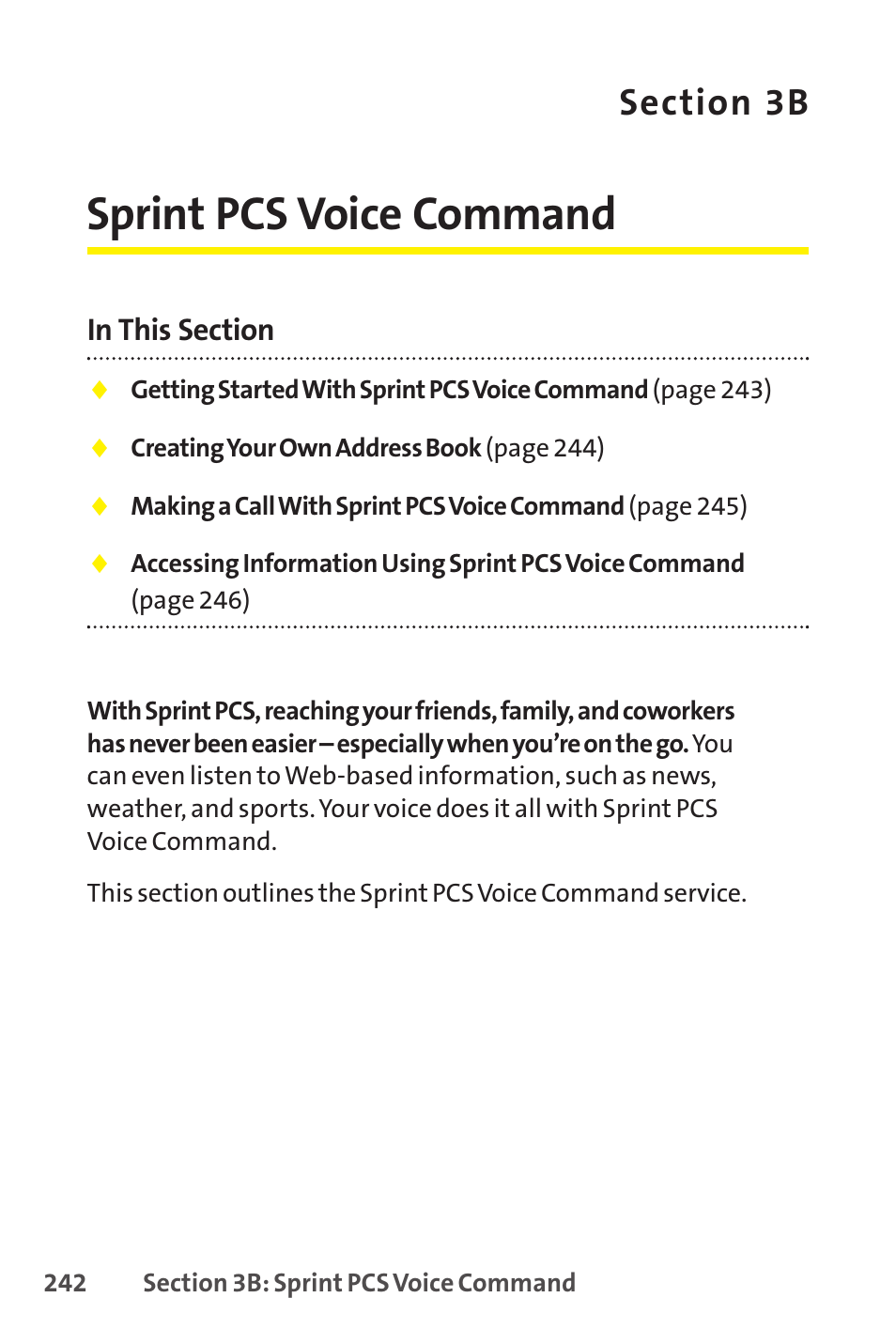 3b. sprint pcs voice command, Sprint pcs voice command | Sanyo SCP-8400 User Manual | Page 258 / 282