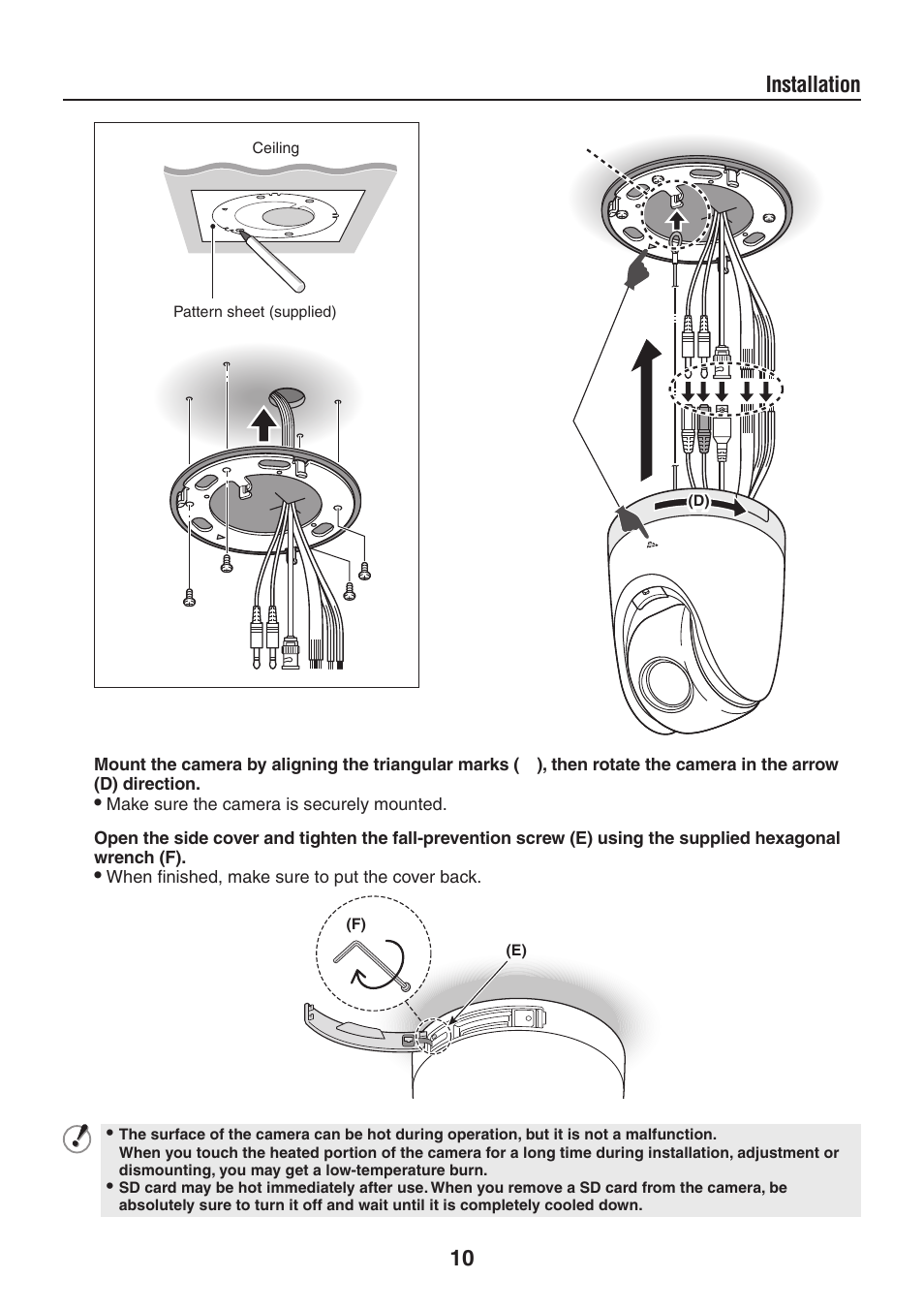 10 installation | Sanyo MEGAPIXEL VCC-HD5400 User Manual | Page 11 / 17