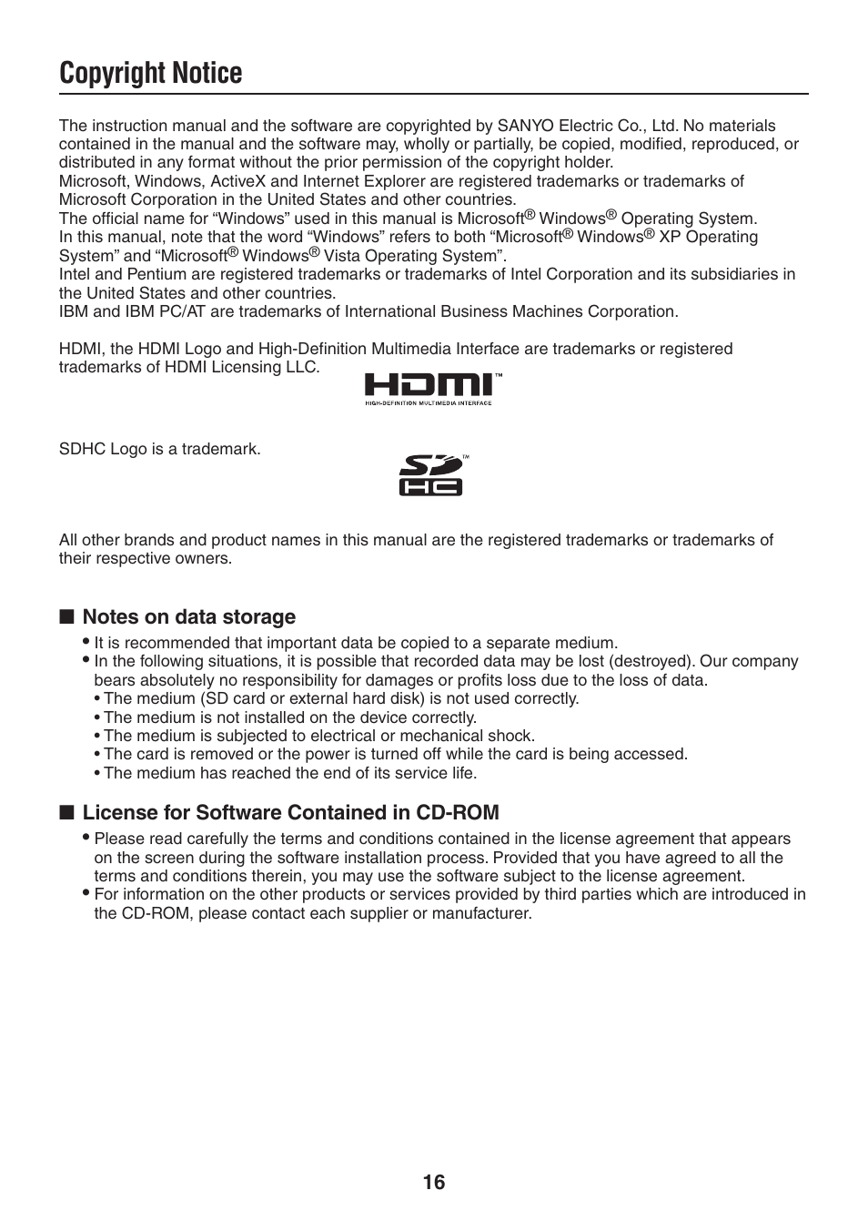 Copyright notice | Sanyo MEGAPIXEL VCC-HD5400 User Manual | Page 17 / 17