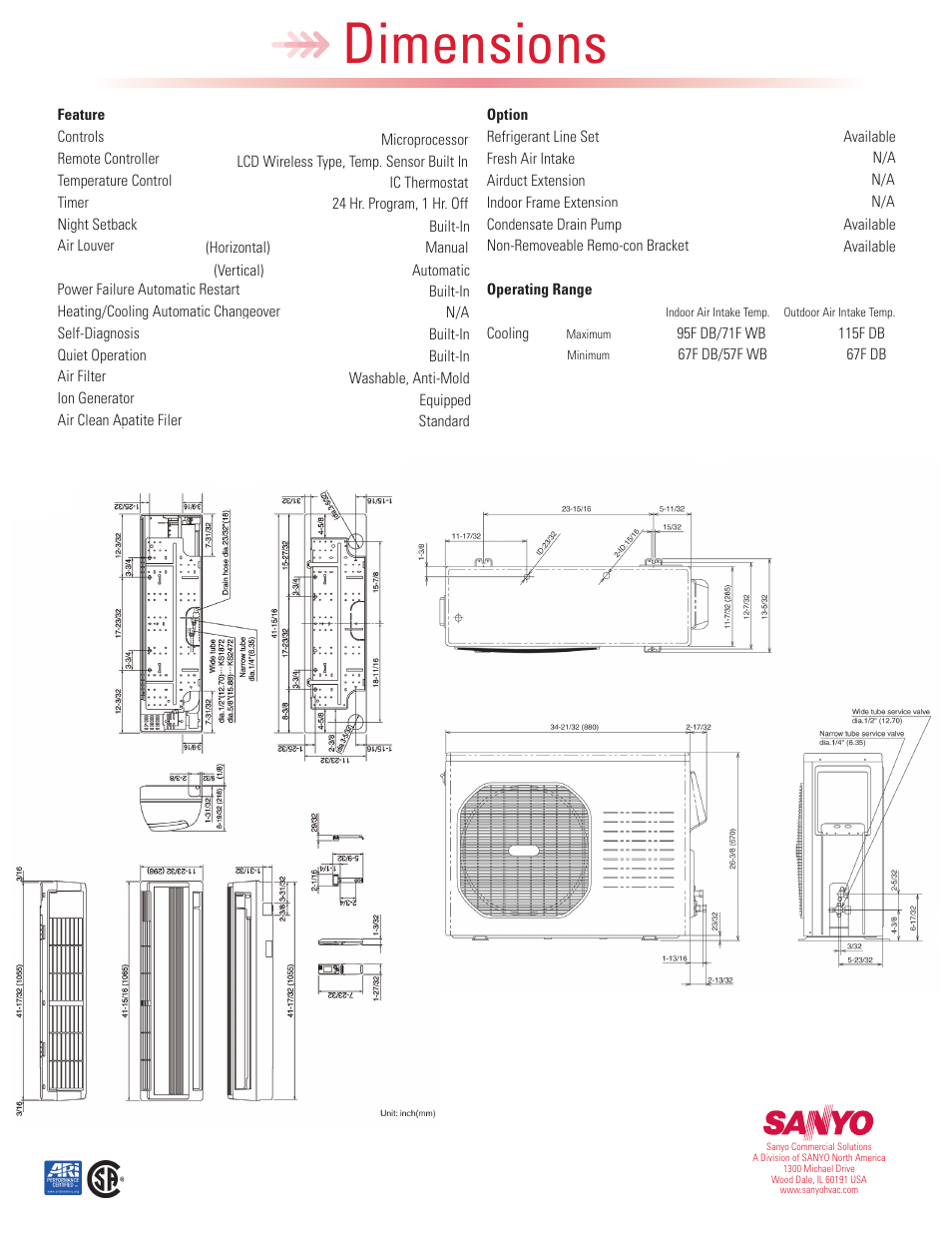 Dimensions | Sanyo 18KS72 User Manual | Page 2 / 2