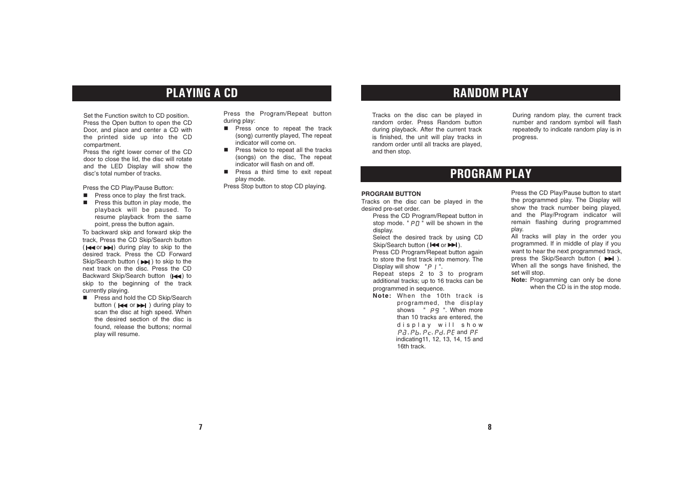 Playing a cd, Program play, Random play | Sanyo RM-CD23 User Manual | Page 5 / 8