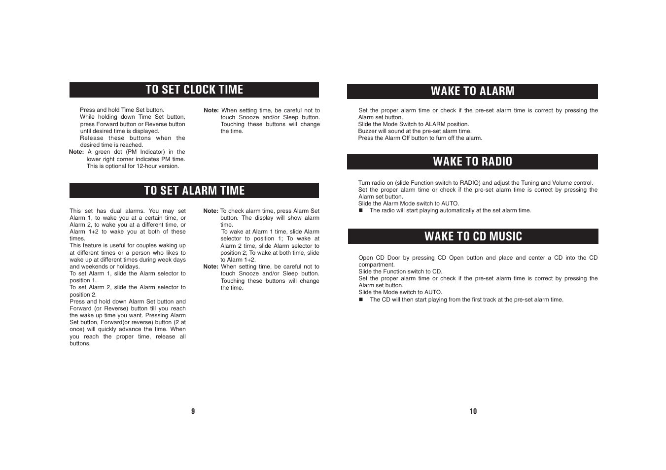 Wake to alarm, Wake to radio wake to cd music | Sanyo RM-CD23 User Manual | Page 6 / 8