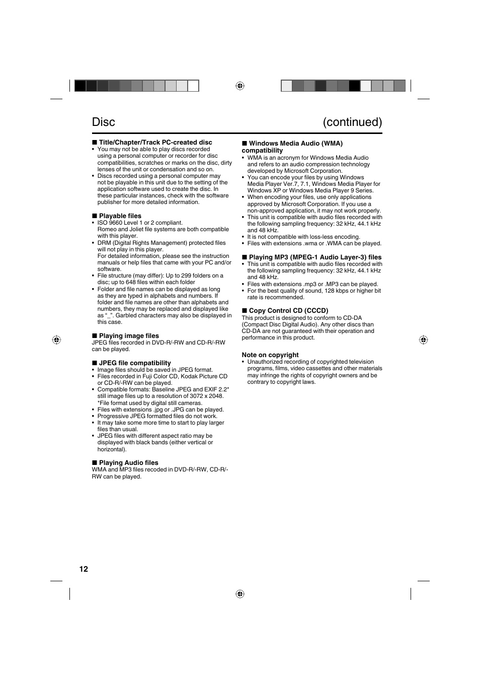 Disc (continued) | Sanyo DP32671 User Manual | Page 12 / 41