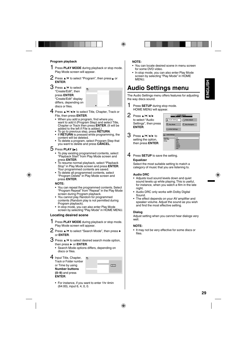Audio settings menu, 29 english | Sanyo DP32671 User Manual | Page 29 / 41