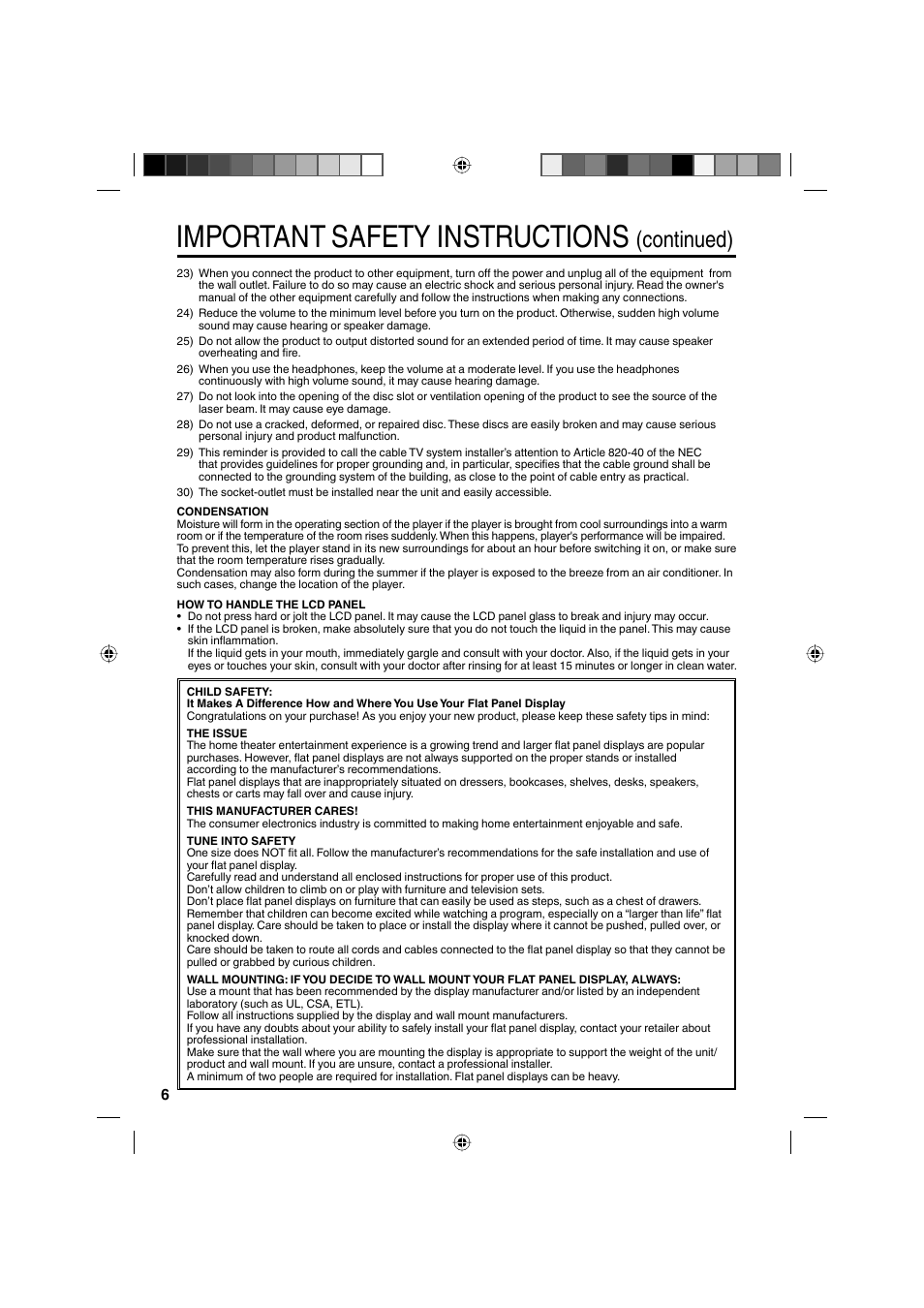 Important safety instructions, Continued) | Sanyo DP32671 User Manual | Page 6 / 41