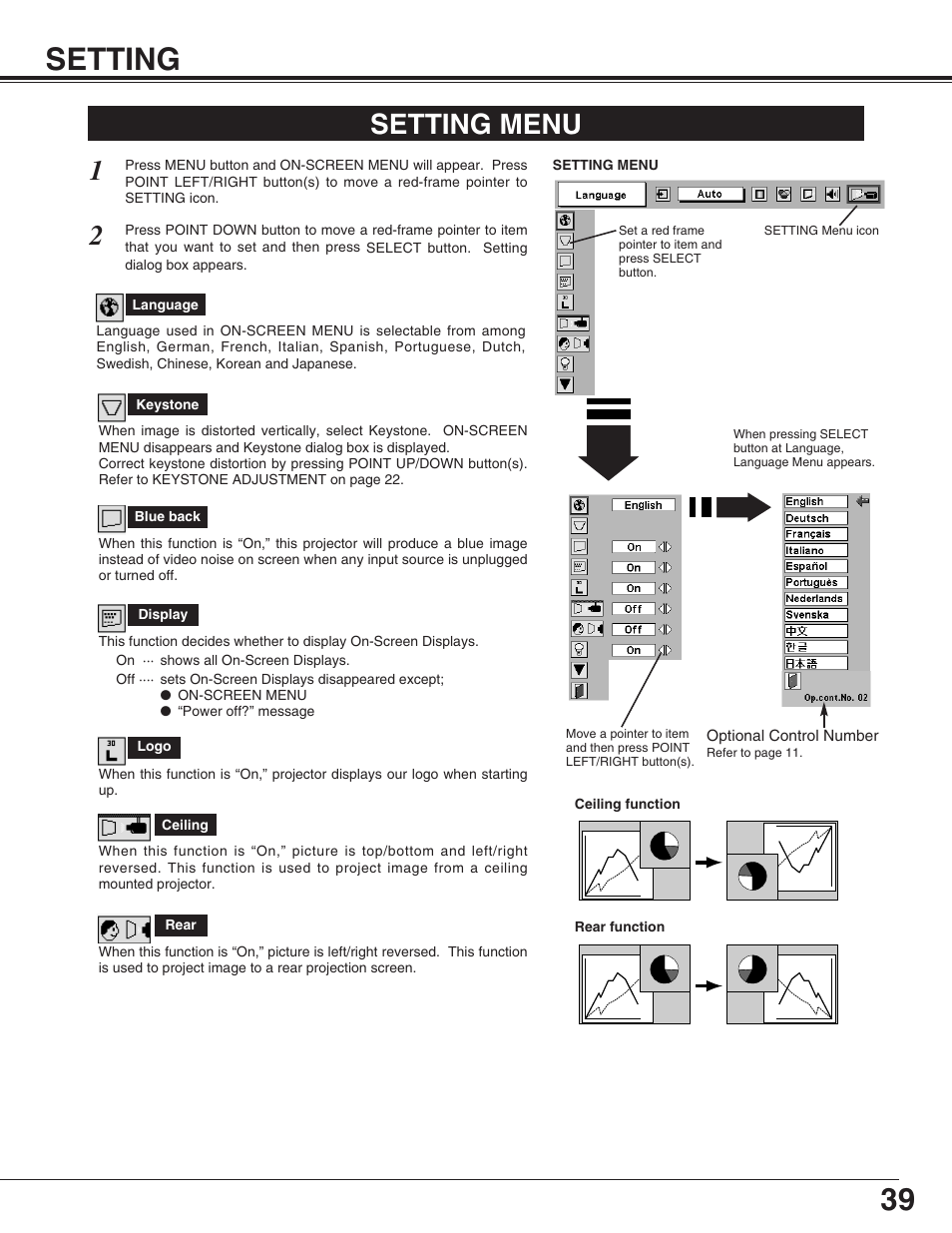 39 setting, Setting menu | Sanyo PLC-EF31NL User Manual | Page 39 / 52