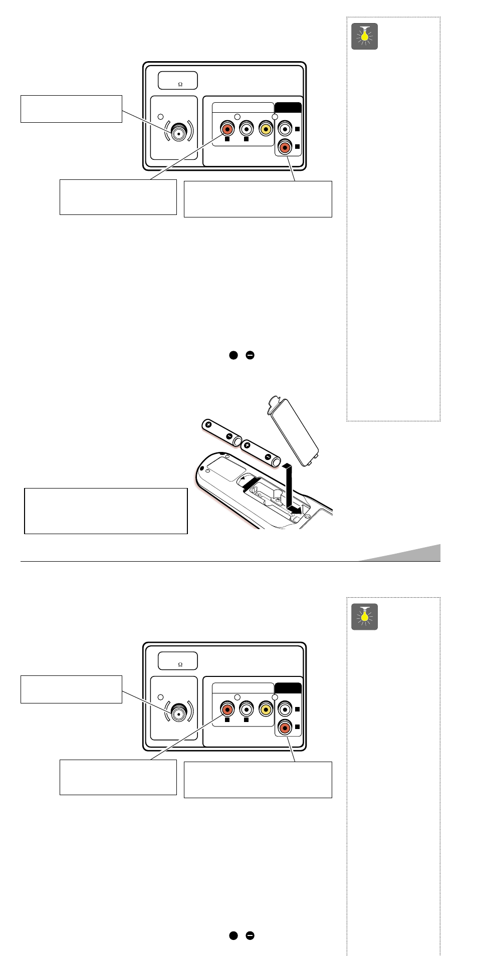 Panel posterior, Control remoto, Consejos rápidos | Instalación de baterías (2 aa no incluídas) | Sanyo AVM-2550S User Manual | Page 37 / 48