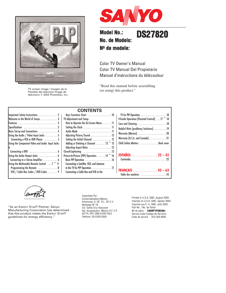 Sanyo DS27820 User Manual | 64 pages