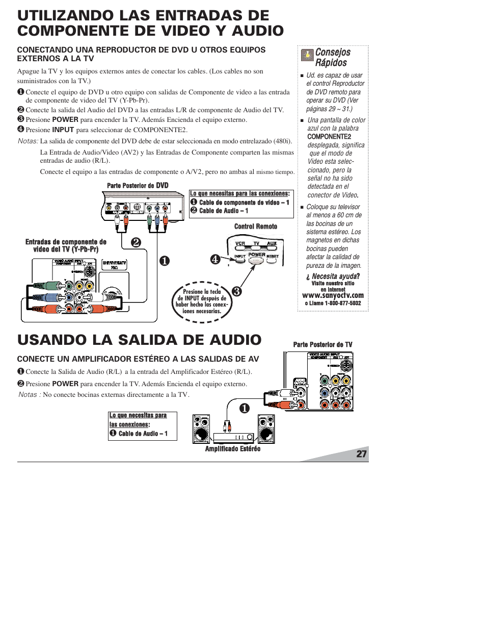 Usando la salida de audio, Cco on nsseejjo oss r rááp piid do oss | Sanyo DS27820 User Manual | Page 27 / 64